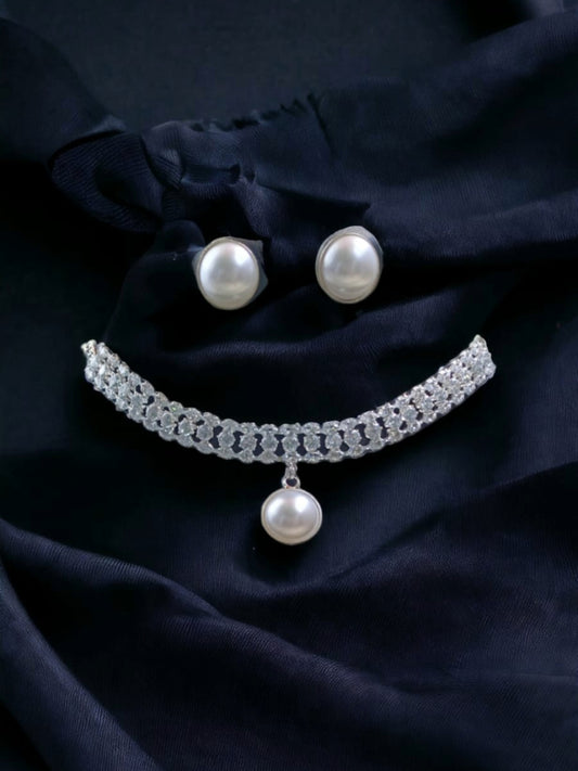 Elegant Pearl and Diamond Bracelet Set with Earrings