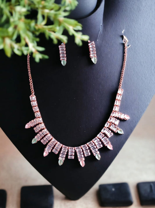 Rose Gold Necklace with Geometric Gemstone Detailing