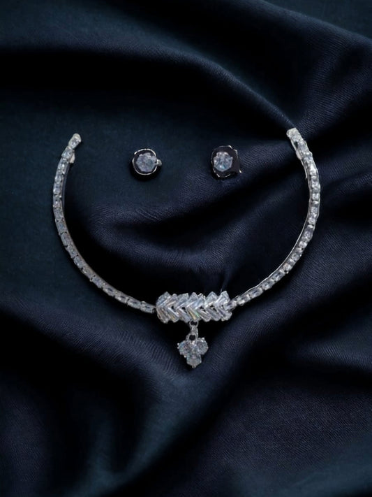 Elegant Diamond  Necklace with Matching Stud Earrings