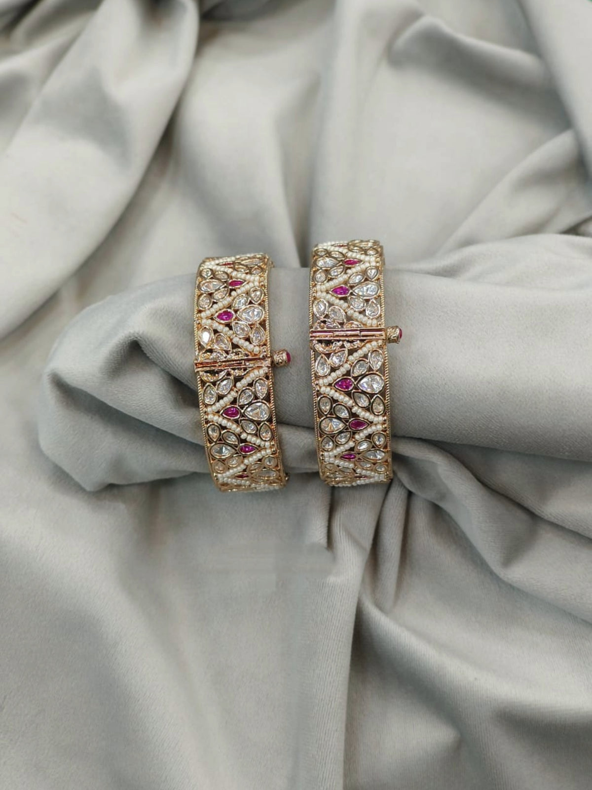 Traditional Kundan Bangles with Ruby and White Stones