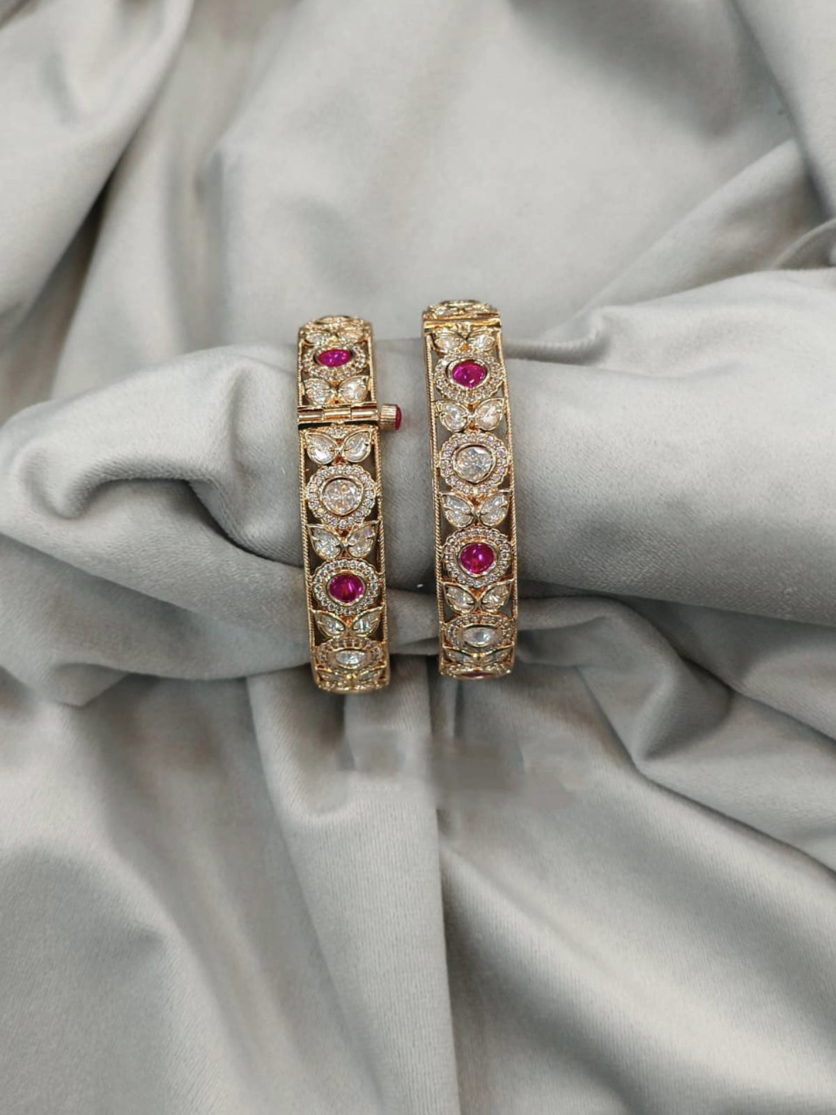 Gold-Plated Bangles with Ruby and CZ Stones