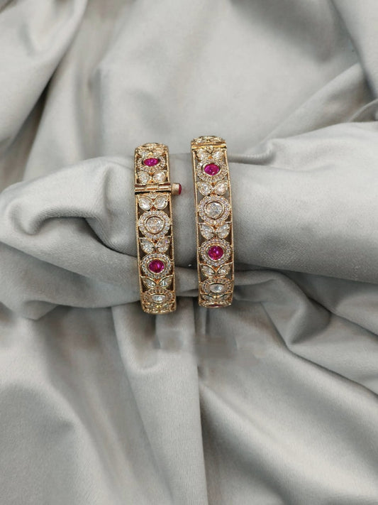 Gold-Plated Bangles with Ruby and CZ Stones