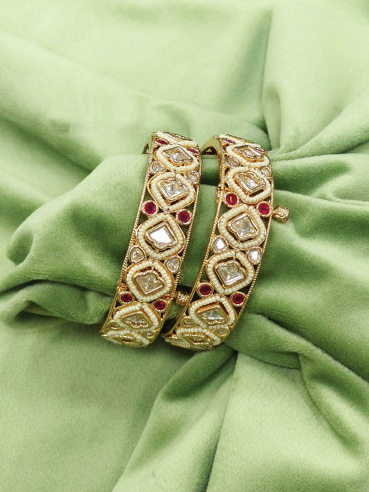 Elegant Gold Bangles with Kundan and Ruby Embellishments