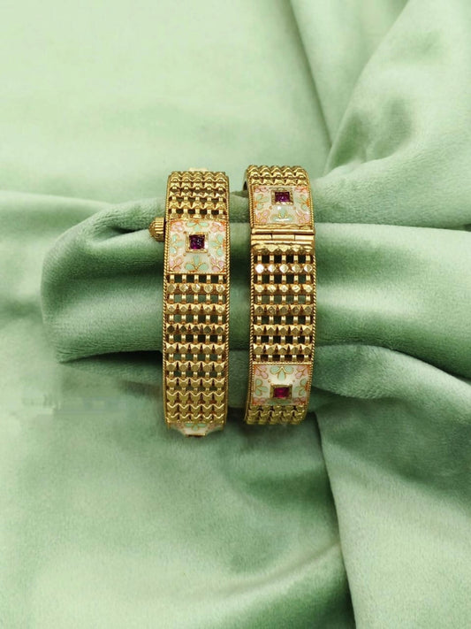 Stylish Gold-Plated Bangles with Gem Accents and Enamel Work