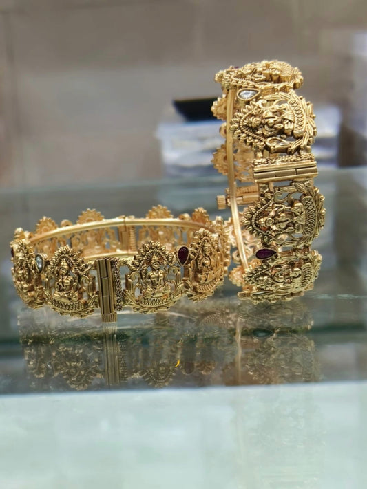 Temple Gold-Plated Bangles with Lakshmi Motif